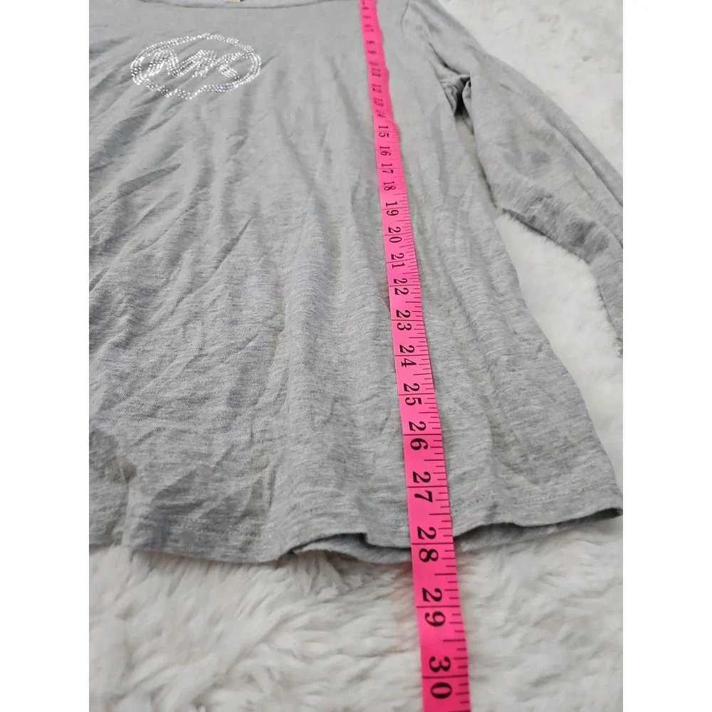 Michael Kors Gray Crystal MK Studded‎ Logo Long Sleeve Shirt 2X